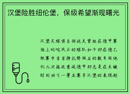 汉堡险胜纽伦堡，保级希望渐现曙光
